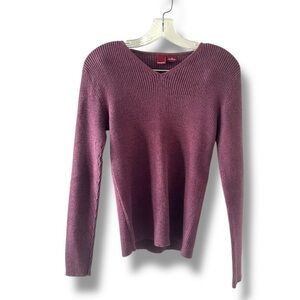 Vintage 90s/Y2K Merona Purple Metallic Ribbed V-Neck Sweater Women’s Size Small